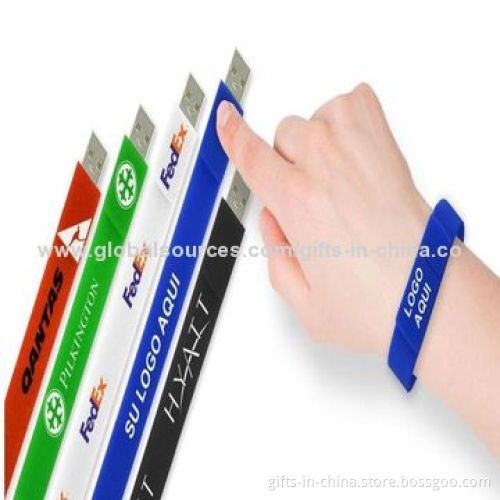 Silicone Bracelet USB Flash Drives, Customized Colors and Logos, Promotional Gifts